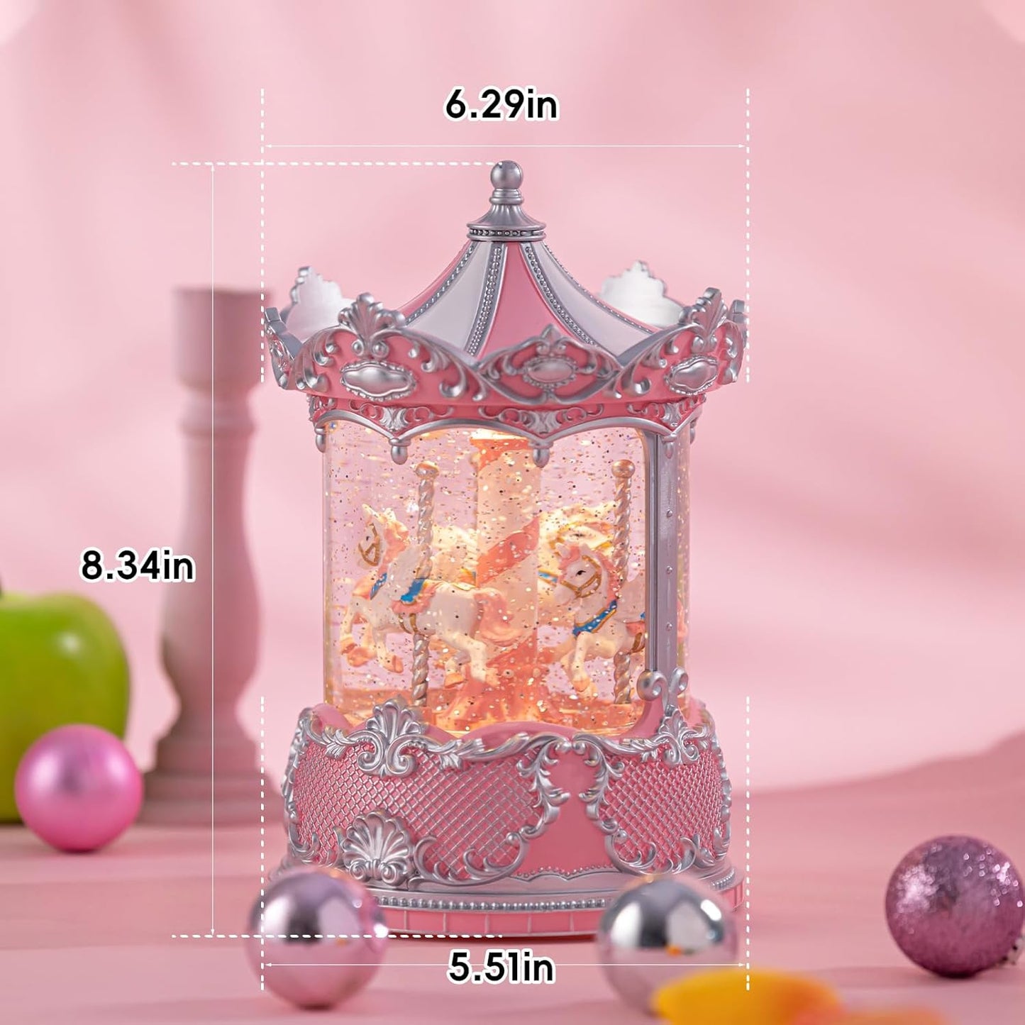 Snow Globe Lantern with Violin Girl – Shatterproof, Glitter Snowglobe 10 Songs Music Box, Led Light, USB or Battery Powered, for Girls Spring Day Gifts Birthday Home Decor Fall Decoration, Silver