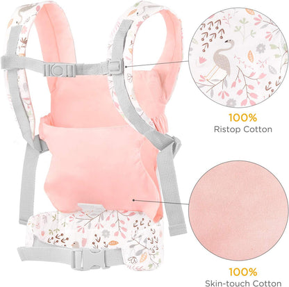 GAGAKU Doll Carrier for Kids, Toy Baby Doll Carrier, Reborn Dolls Carrier Toy Baby Sling with Adjustable Straps, Baby Doll Accessories - Green - Camellia