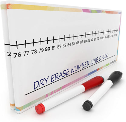 SCRIBBLEDO 0-100 Dry Erase Number Line Board for Students Double Sided 4 Feet with a Red & Black Dry Erase Marker Featuring 0-100 Number Line on One Side and Blank Line on The Reverse