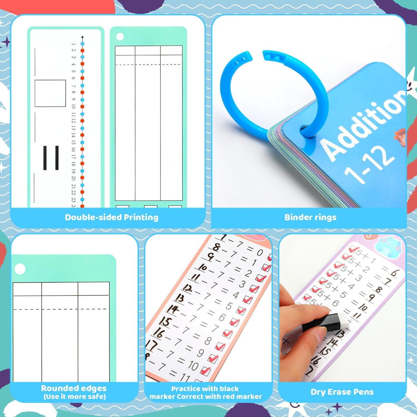 15Pcs Multiplication Flash Cards 0-12, Time Table Flash Cards Chart with 2 Dry Erase Pens 1 Rings, Educational Math Multiplication Chart for 1st to 3rd Grades Fun Learning with Math Game