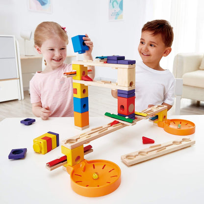 Hape Wooden Quadrilla Marble Run Music Motion Construction with Instruction| 97-Piece STEM Educational Learning Toys for Kids