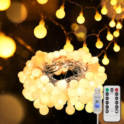 suddus String Lights for Bedroom, 66ft 200 Led Connectable Globe String Lights Indoor, Hanging Fairy Lights Plug in with Remote for Kids Room Dorm Classroom Outdoor Christmas Tree Decor, Warm White