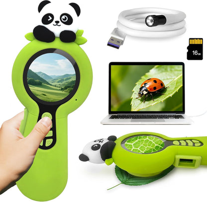 Microscope Camera for Kids Gifts Toys- Handheld Pocket Microscopes with Endoscope and Autofocus Mini Digital Educational Science Kit for Christmas Birthday for Age 3-5 5-7 8-12 Girls Boys, Fox