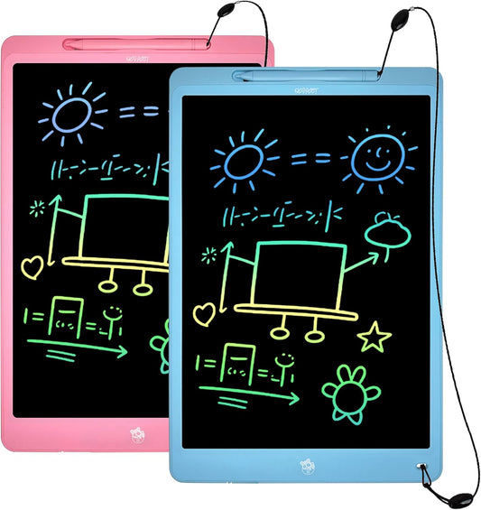 2-Pack 16" LCD Writing Tablet, Electronic Drawing Board with Stylus, One-Click Erase Reusable Doodle Board, Paperless Memo for Home School Office Gift (Pink and Blue)
