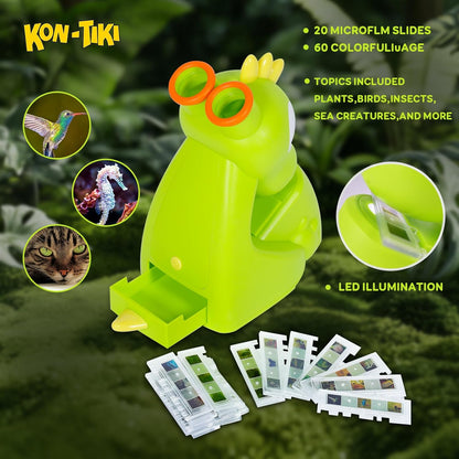 KON-TIKI Kids Dinosaur Microscope Viewer, Image Viewer with Stereo Goggles, 20 Micro Film Slides, 60 Science Images, LED Light, Q&A Learning Booklet, Educational STEM Toy Gift for Boys & Girls Age 3+