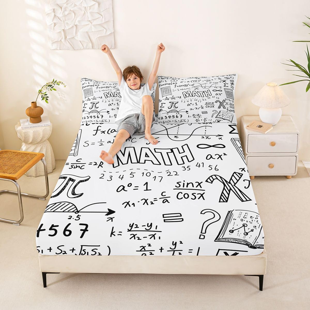 Erosebridal Chemistry Lab Fitted Sheet Twin Size Chemical Equation Bed Sheets for Boys Girls Chemical Elements Science Theme Bed Set Teens Kids Science Students Bedding Set School Dorm Room Decor