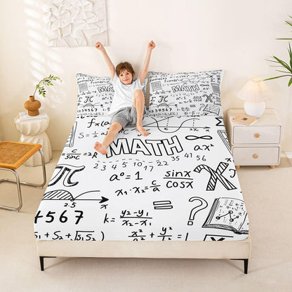 Erosebridal Chemistry Lab Fitted Sheet Twin Size Chemical Equation Bed Sheets for Boys Girls Chemical Elements Science Theme Bed Set Teens Kids Science Students Bedding Set School Dorm Room Decor