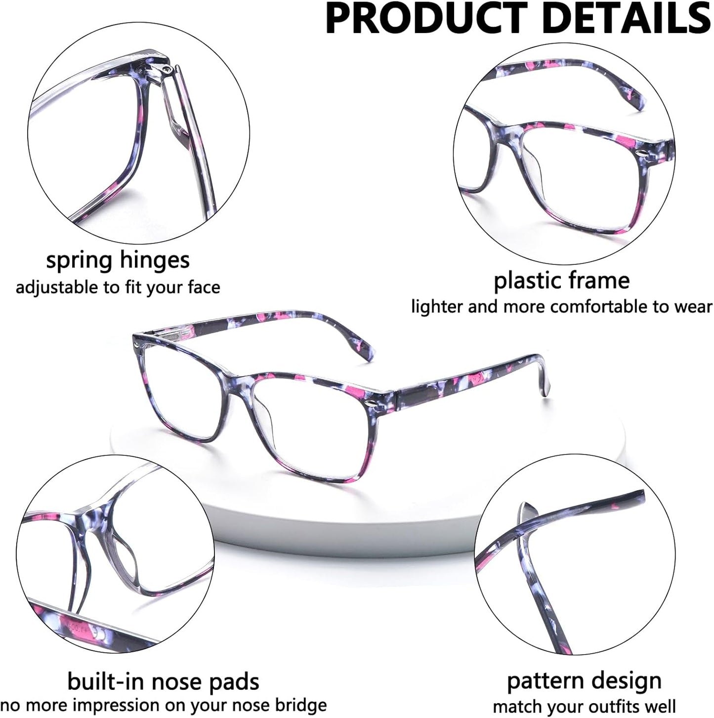 CLASAGA Progressive Multifocus Reading Glasses for Women, Pattern Print Blue Light Block Stylish Ladies Computer Readers