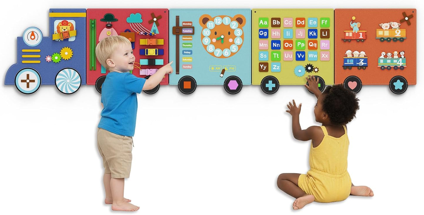 BlueWood Felt Wall Busy Board Panels, Toddler Learning Activity Center, Montessori Philosophy Sensory, Educational Toys, Conducive to All-Round Development - Train