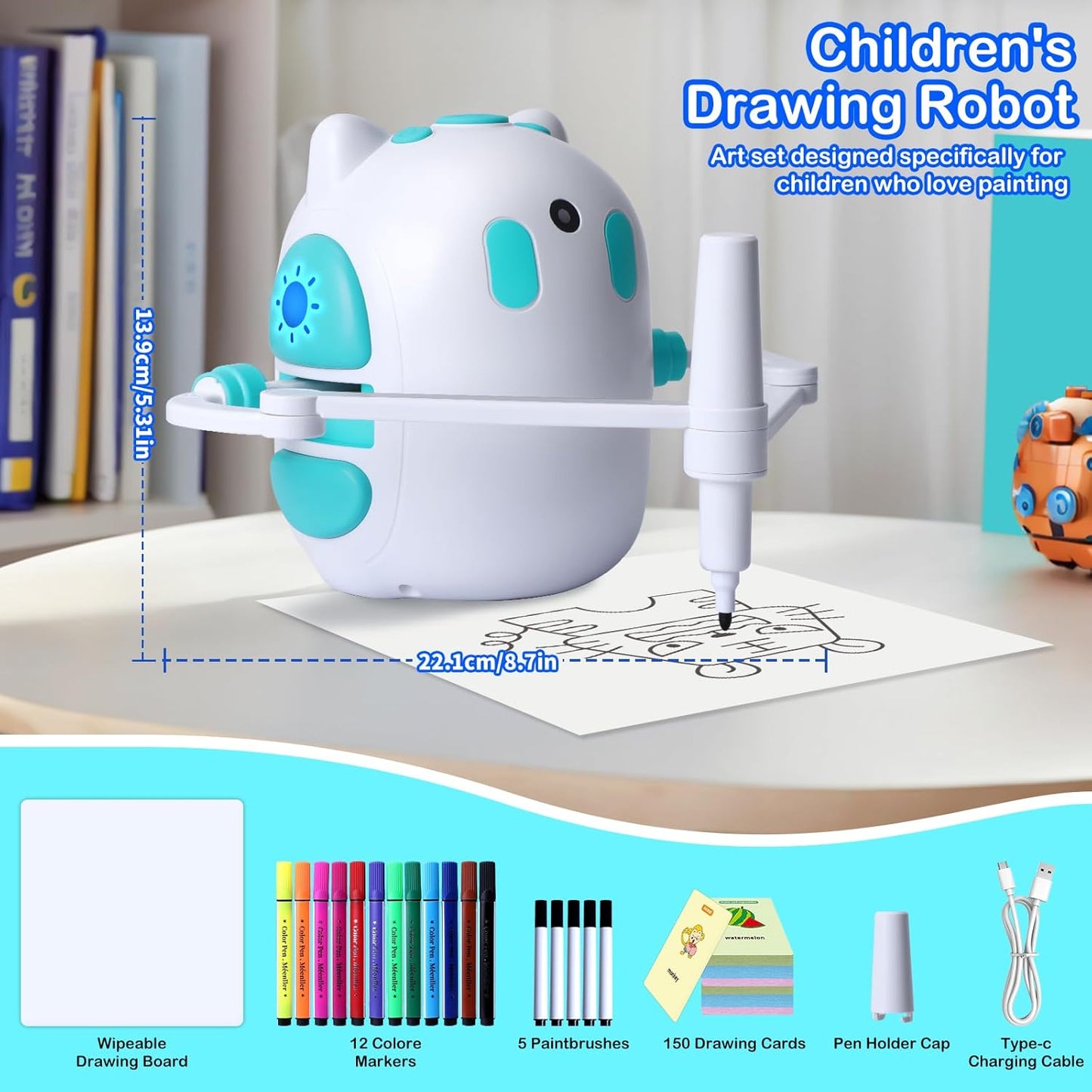 Drawing Robot for Kids 150 Educational Cards Smart Drawing Robot Voice Interactive Partner Montessori Painting Toy for Boys & Girls Ages 3-8 Perfect for Birthdays Christmas and Learning Fun