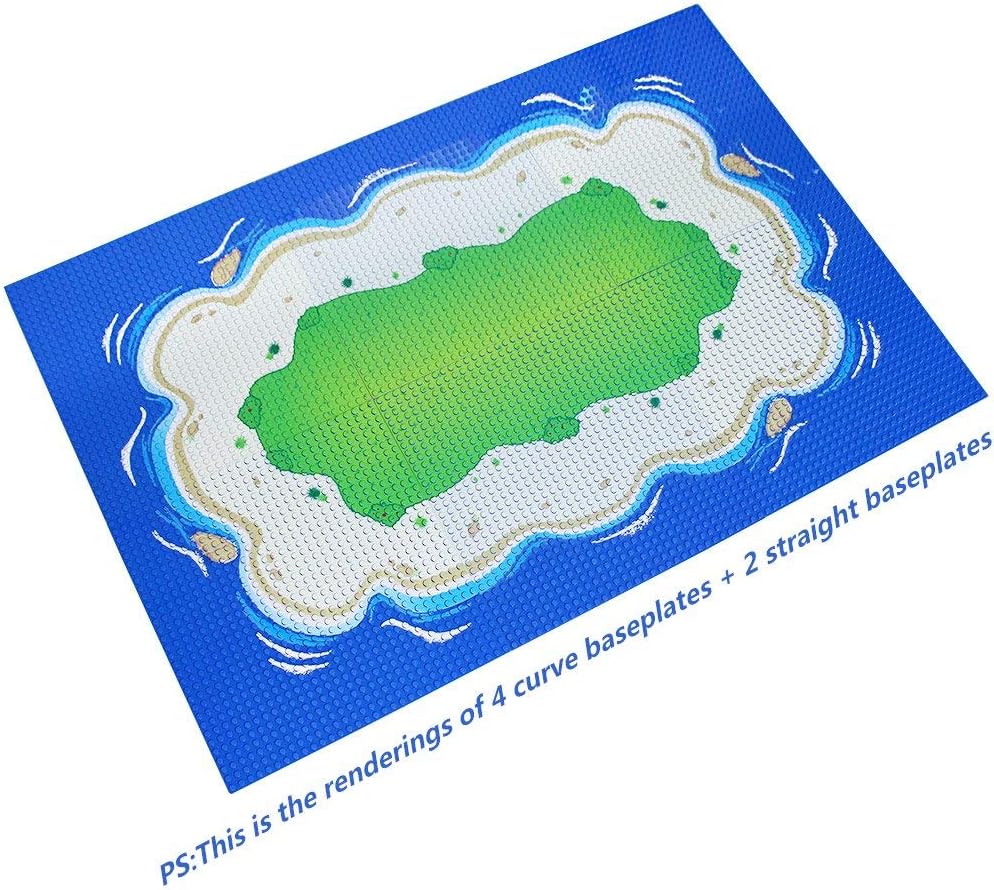Feleph Classic Blue Baseplate for City Beach Road, Ocean Island Street Water Base Plate 10 x 10 Inches, Pirates Sea Toy Kit for Building Bricks Compatible with All Major Brands (Straight 4PCS)
