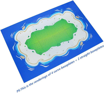 Feleph Classic Blue Baseplate for City Beach Road, Ocean Island Street Water Base Plate 10 x 10 Inches, Pirates Sea Toy Kit for Building Bricks Compatible with All Major Brands (Straight 4PCS)