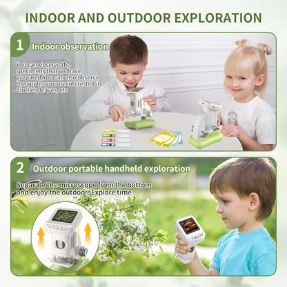 1200X Microscope for Kids 4K with 2 inch Screen STEM Digital Science Kit Rechargeable Handheld Mini Pocket Children Students Slides Portable Gift for Kids Ages 6 to 12 (Green)