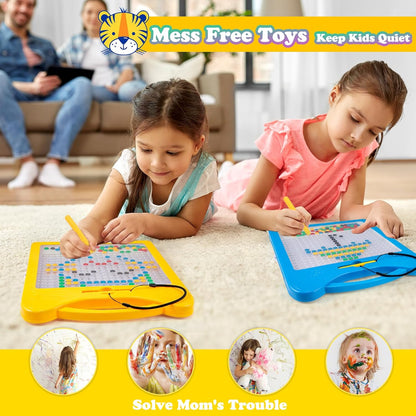 Magnetic Drawing Board for Kids, Toddler Magnet Doodle Board with Beads and 2 Pens, Magnetic Dot Art Toys, Airplane Car Travel Activities (Blue Cat)