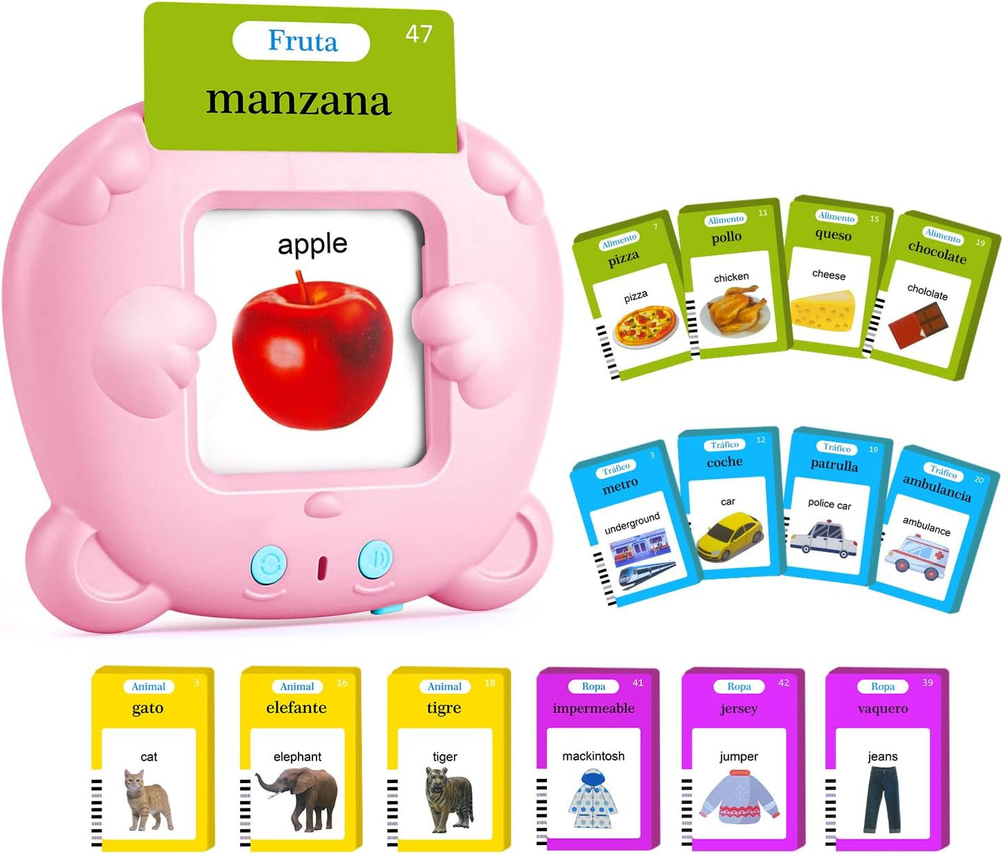 Spanish & English Talking Flash Cards for Toddler, Bilingual Flash Cards Learning Montessori Toys with 224 Sight Words, Speech Therapy Toys for Children Sensory Preschool Education