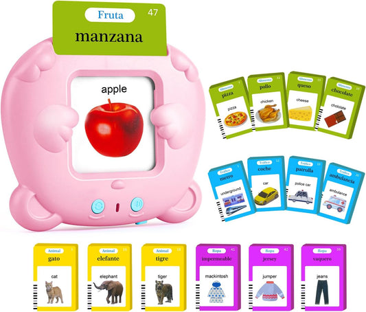 Spanish & English Talking Flash Cards for Toddler, Bilingual Flash Cards Learning Montessori Toys with 224 Sight Words, Speech Therapy Toys for Children Sensory Preschool Education