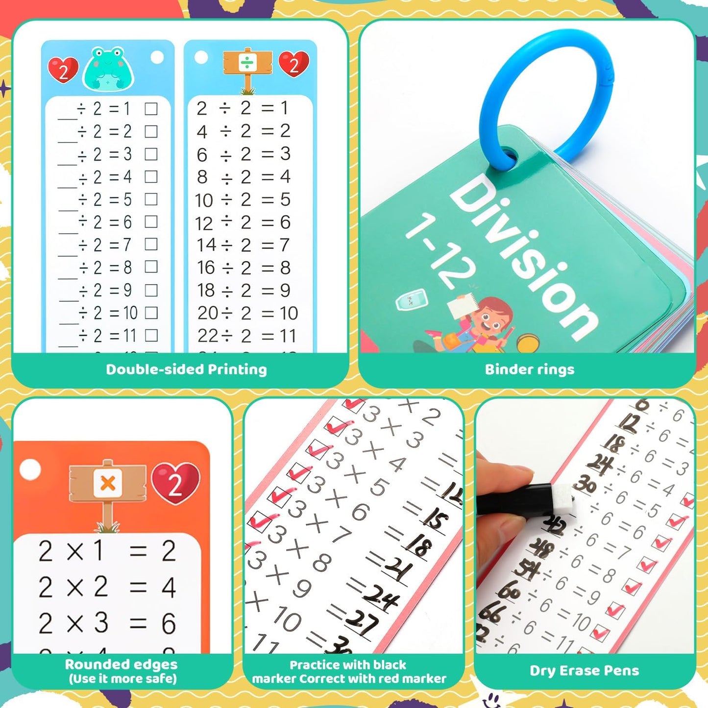 15Pcs Multiplication Flash Cards 0-12, Time Table Flash Cards Chart with 2 Dry Erase Pens 1 Rings, Educational Math Multiplication Chart for 1st to 3rd Grades Fun Learning with Math Game
