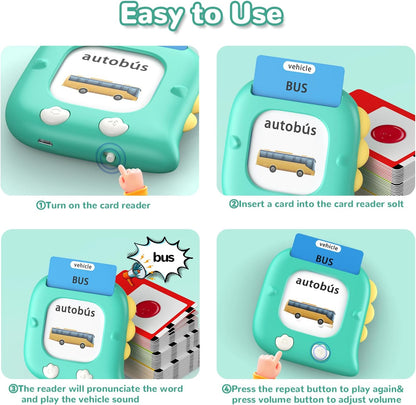 Kidzdo Dinosaur Sight Words Talking Flash Cards for 2 3 4 5 6 Years Old Boys and Girls, Easter Stuff Birthday Gifts for Toddler, Pocket Speech Learning Toys Helps Language Delay Kids, Green