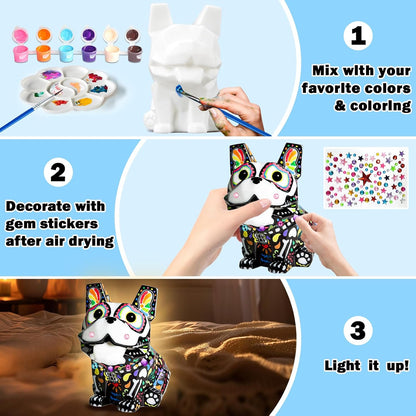 FUNZBO 4.3in Paint Your Own Dinosaur Lamp Kit - Arts and Crafts Supplies Painting for Kids Teens, DIY Night Light Dinosaur Toy for Boy Girl 3 4 5 6 7 8 9 10 11 12 Birthday Gift
