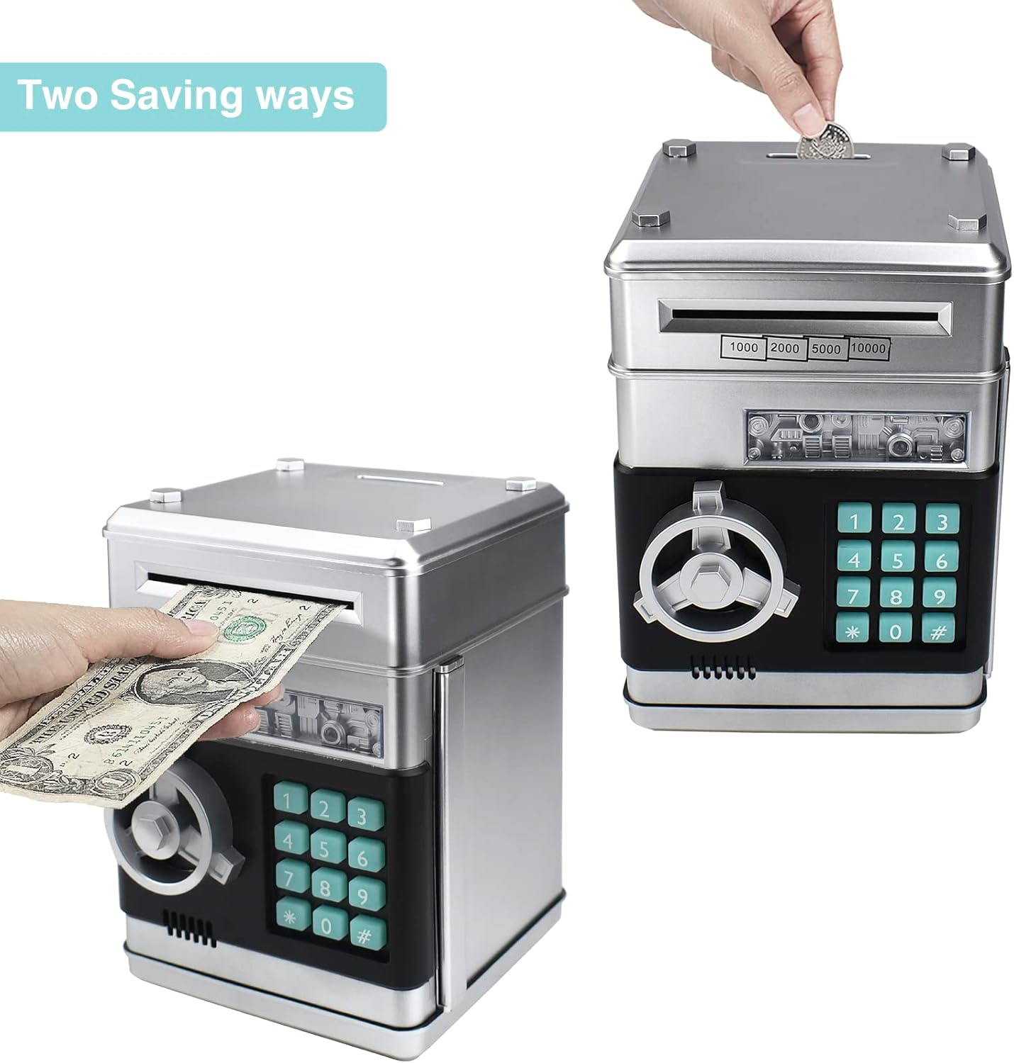 Mini ATM Piggy Bank ATM Machine Best Gift for Kids,Electronic Code Piggy Bank Money Counter Safe Box Coin Bank for Boys Girls Password Lock Case (Rose Gold)