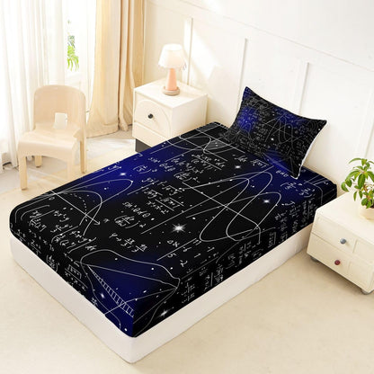 Erosebridal Chemistry Lab Fitted Sheet Twin Size Chemical Equation Bed Sheets for Boys Girls Chemical Elements Science Theme Bed Set Teens Kids Science Students Bedding Set School Dorm Room Decor