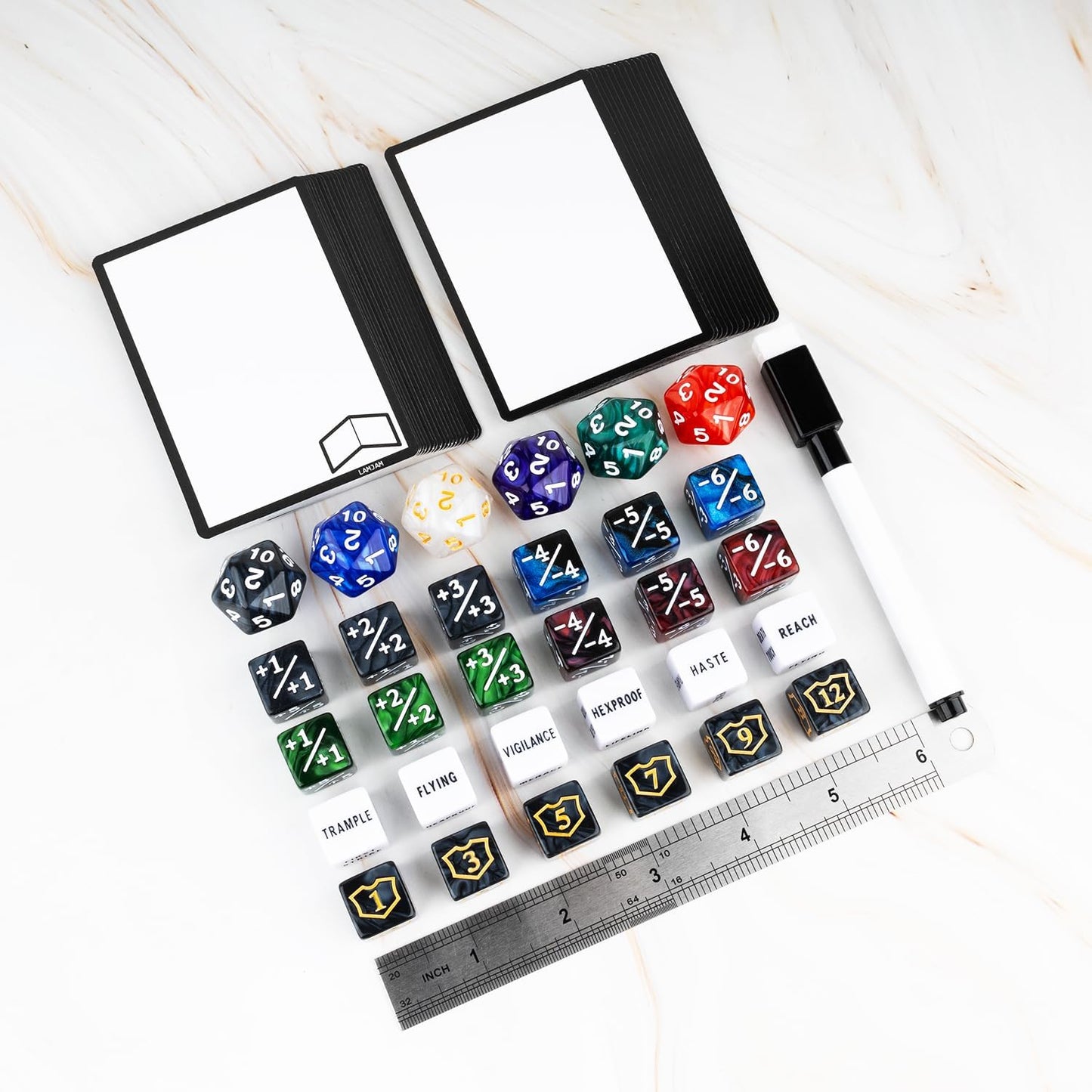 118 Pieces MTG Dice Counters Set with MTG Dry Erase Blank Cards Reusable Proxy Tokens Keyword Life Plus 1 Counter for Card Games Accessories