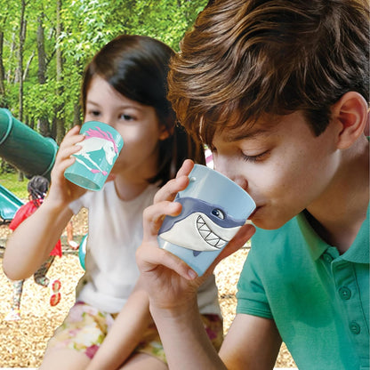 Lily's Home 3D Hippo Tumbler for Kids 10oz - Unbreakable BPA-Free Plastic, Fun Animal-Shaped Drinkware for Ages 3-6 - Toddler Reusable & Bathroom Rinse (2-Pack, Grey)