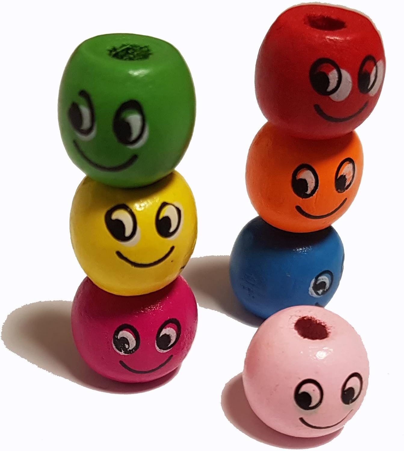 Perlin Wooden Beads with Smiley Face 60 Pieces Threading Beads Made of Wood Colourful 3mm Hole Bead for Craft Making Decorations and DIY Crafts