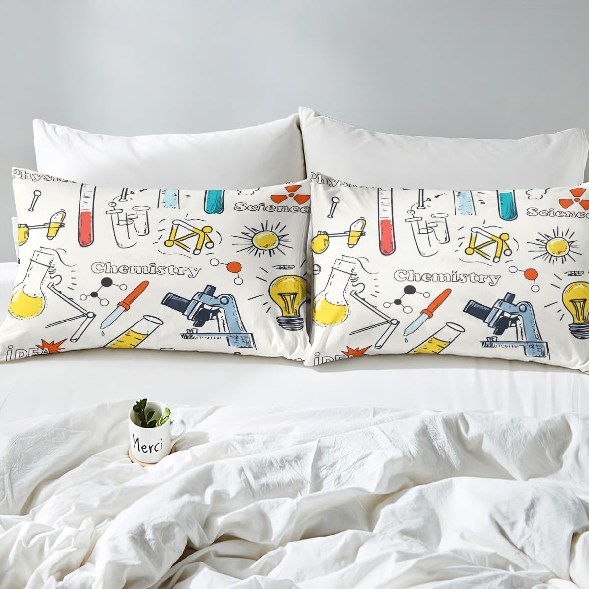 Erosebridal Chemistry Lab Fitted Sheet Twin Size Chemical Equation Bed Sheets for Boys Girls Chemical Elements Science Theme Bed Set Teens Kids Science Students Bedding Set School Dorm Room Decor