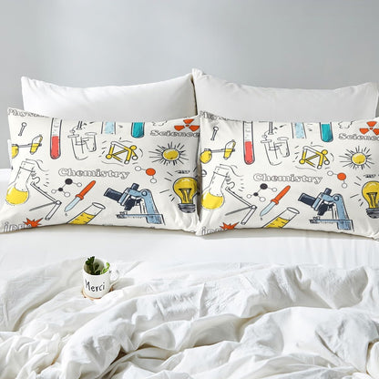 Erosebridal Science Theme Bed Sheets Set Full Size for Boys Girls Chemistry Periodic Table Print Sheet Set Chemical Subject Theme Sheets Teens Kids Math Science Atyle Fitted Sheet 4 Pcs
