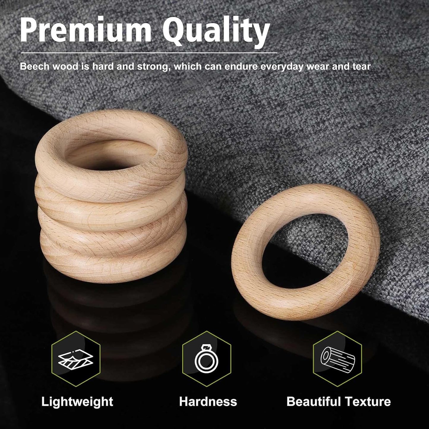 FoDau770 5pcs Natural Beech Wooden Rings, Unfinished Solid Wood Rings Heavy Duty Wood Circles, Macrame Craft Circles for Party, Home Decor & DIY Making - Outer Diameter: 3 Inch