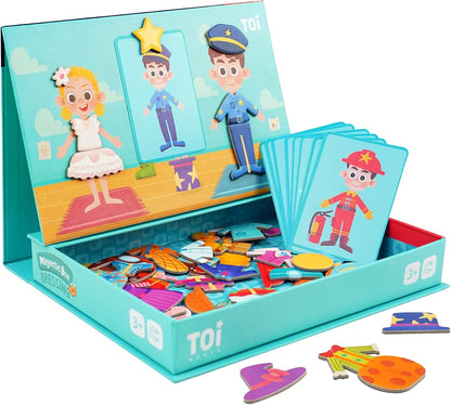 Toi Kids Magnet Toys Magnetic Jigsaw Puzzle Boxes with Game Board for Kids Ages 3-8, Portable Travel Game, Transport