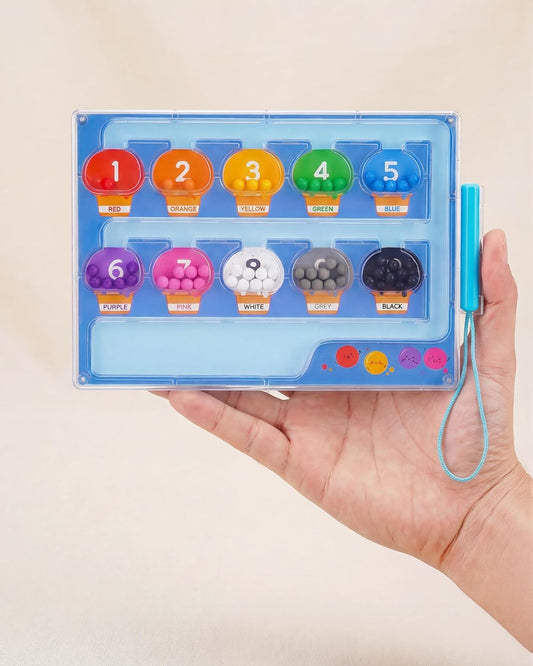 Blue Magnetic Color & Number Maze – Montessori Wooden & ABS Toddler Puzzle Board with Secured Panel, Fine Motor Skills & Color Matching Educational Toy for Kids Ages 3+ (Blue)