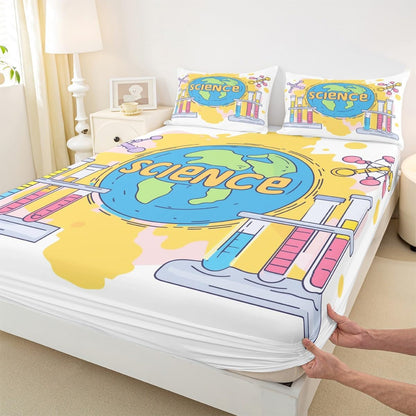 Chemistry Bed Sheets for Kids Teens Girls Boys,Chemical Experiment Fitted Sheet Twin,Science Themed Sheets for Math Lovers,Chemistry Lab Bedding Set,White and Black