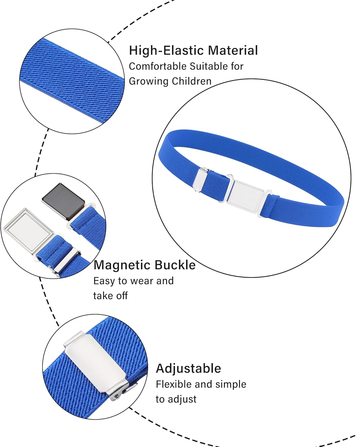 AWAYTR 3 PCS Kids Adjustable Magnetic Belts - Easy to Use Magnetic Buckle Belt for Boys and Girls