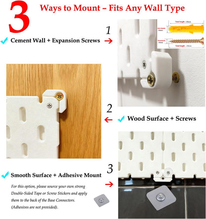 Kulle Peg Board,8 Pack Pegboard Wall Organizer,Plastic Pegboard Panels,Easy Install Heavy Duty Peg Board for Walls Home, Garage Tool Storage, Office Organization, Craft Room, Kitchen(White)