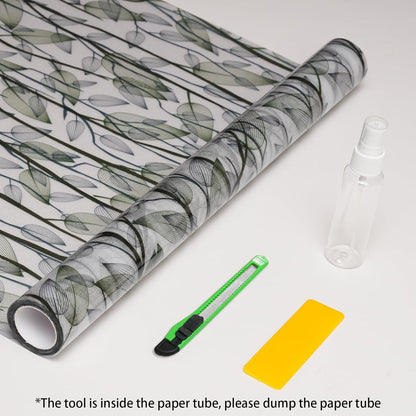Leaf Pattern Window Tint with Installation Tools, Blackout Window Cover, Sun Blocking Window Tint for Home (Full Blackout Opaque, 17.7'' x 78.7'')