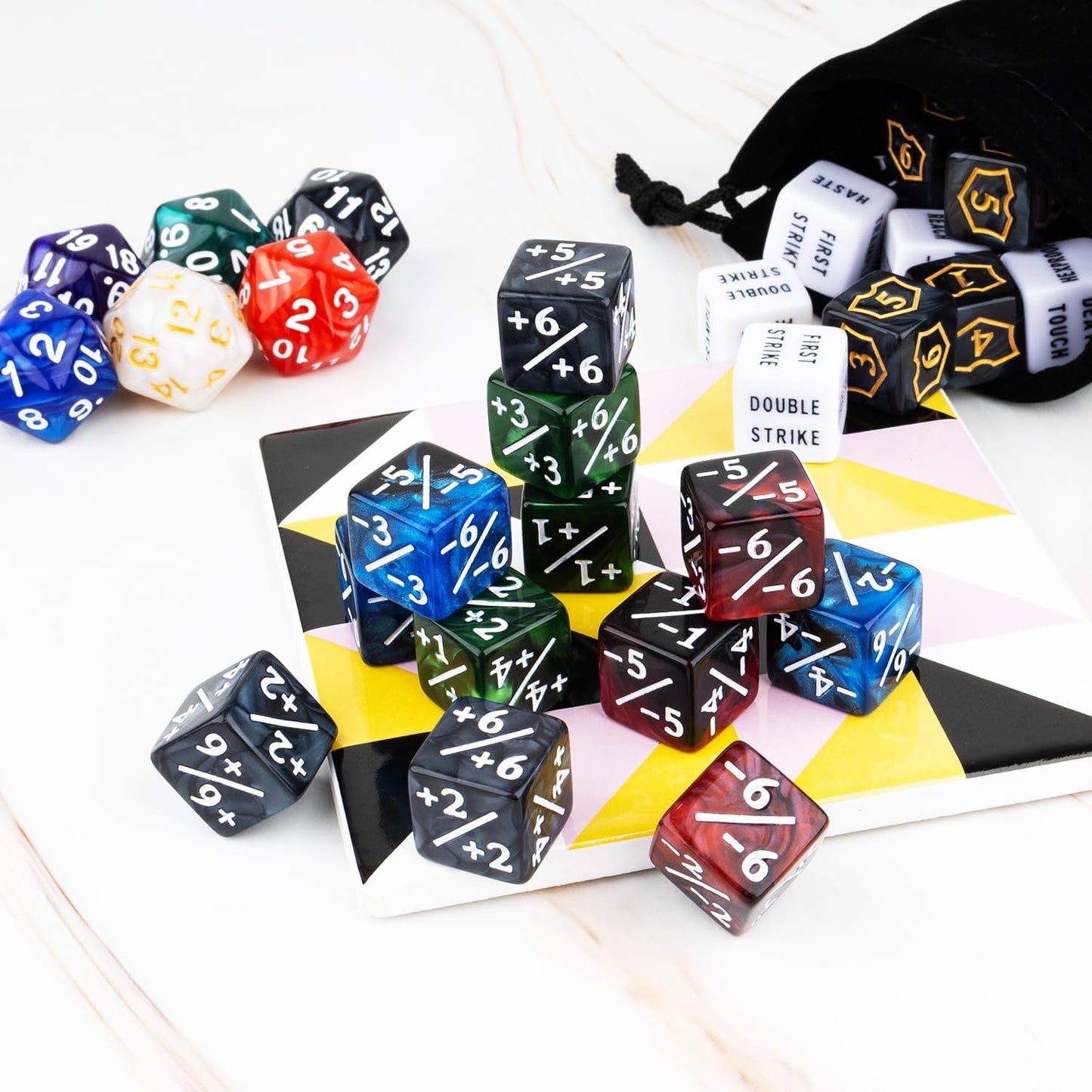 118 Pieces MTG Dice Counters Set with MTG Dry Erase Blank Cards Reusable Proxy Tokens Keyword Life Plus 1 Counter for Card Games Accessories