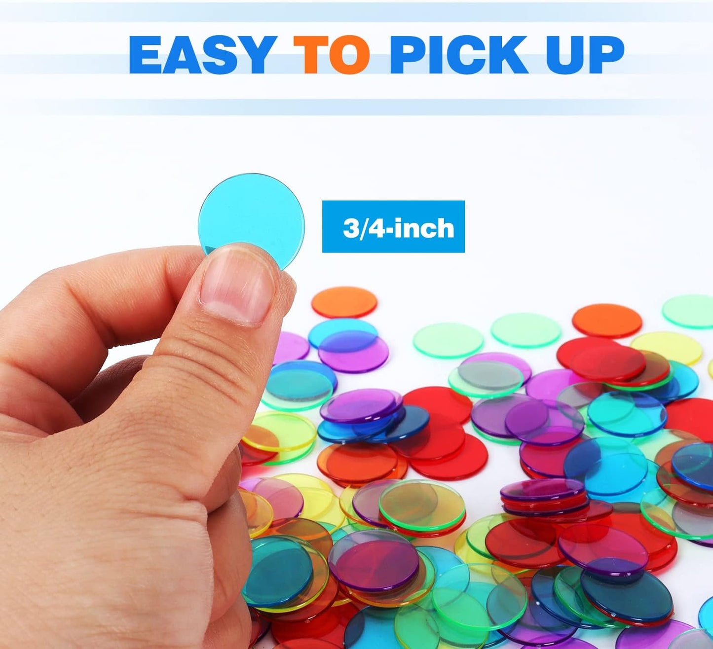 GSE Games & Sports Expert Blue Bingo Chips, 500 Pieces 3/4-Inch High-Contrast Transparent Counting Chips for Bingo Games, Parties