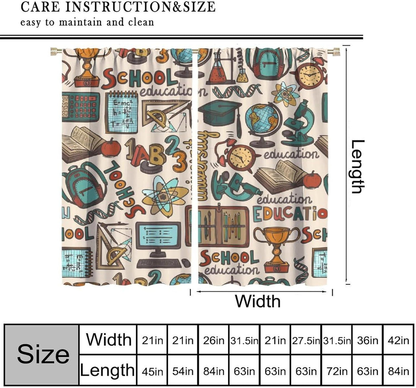 Science Physics Window Curtains, Abstract Math Chemistry Curtain Scientist Graffiti Print Window Treatments for Kids Teens Bedroom Living Room Kitchen Set 2 Panels,42x63 Inches
