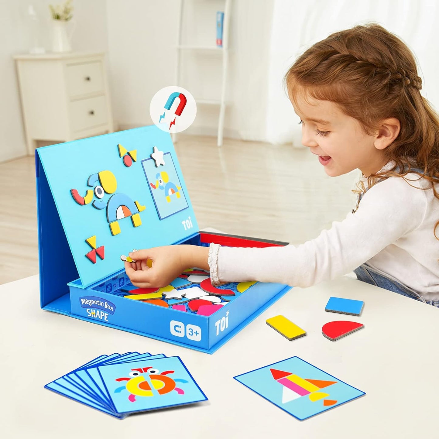 Toi Kids Magnet Toys Magnetic Jigsaw Puzzle Boxes with Game Board for Kids Ages 3-8, Portable Travel Game, Transport