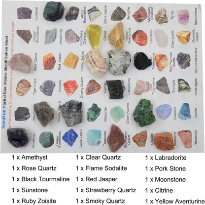 Rock & Mineral Collection Kit for Adults and Kids Natural Rocks for Tumbling Polishing Gemstone Raw Crystals Rough Stones for Wicca & Reiki (15Pcs)