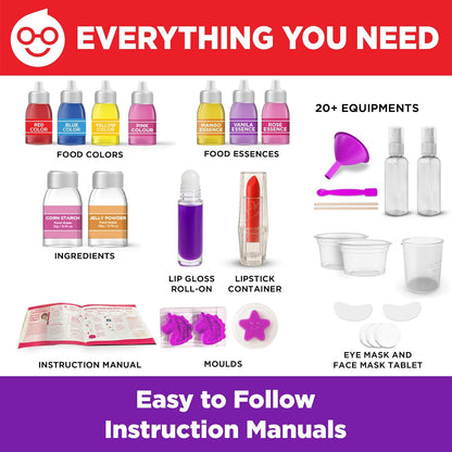 Doctor Jupiter Glam Science, DIY Makeup Craft Kit for Girls Ages 6+ | 50+ Beauty Recipes - Make Your Own Makeup, Perfume, Lip Gloss, Bath Bomb| Birthday Gift Ideas for 6-7-8-9-10-11-12 Year Olds