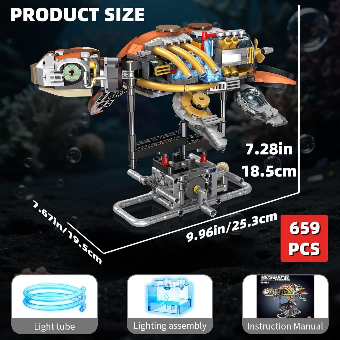 Mechanical Crocodile Building Set with Lights, Rotatable Link Components & Display Stand, STEM Building Set for Boys 8-14, Home Office Decor for Adults, Mechanical Enthusiasts（648PCS）