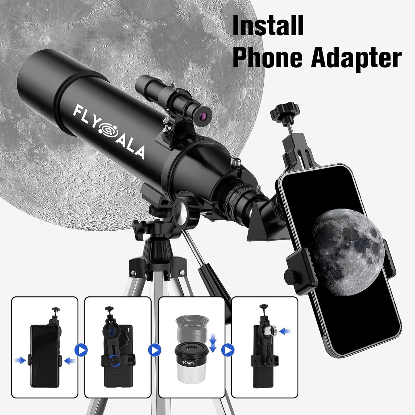 (30X-750X) Telescope for Adults high Powered,80mm Aperture 600mm Focal Length Astronomy Telescope for Kids and Beginners,Astronomical Refractor telescopes for Kids Over 8 Year Old 8-12