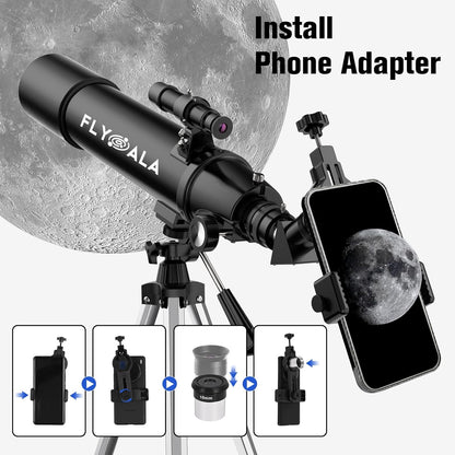 (30X-750X) Telescope for Adults high Powered,80mm Aperture 600mm Focal Length Astronomy Telescope for Kids and Beginners,Astronomical Refractor telescopes for Kids Over 8 Year Old 8-12