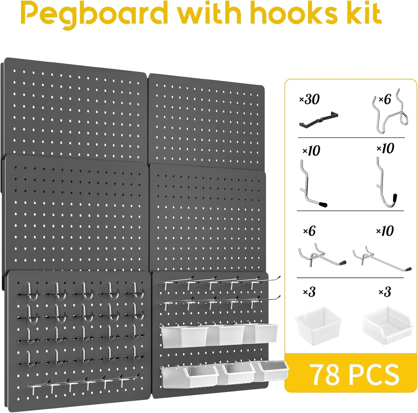 Peg Board for Tools, 4 Pack Metal Pegboard Wall Organizer with Hooks,16"×12" White Pegboard Panels for Walls Home, Garage Tool Storage, Kitchen, Office Organization, Craft Room