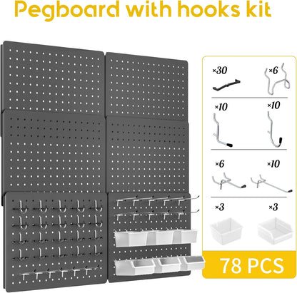 Peg Board for Tools, 4 Pack Metal Pegboard Wall Organizer with Hooks,16"×12" White Pegboard Panels for Walls Home, Garage Tool Storage, Kitchen, Office Organization, Craft Room
