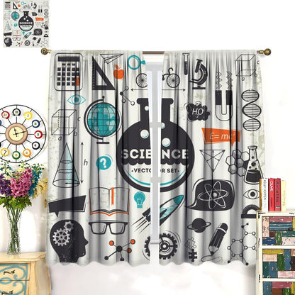 Science Physics Window Curtains, Abstract Math Chemistry Curtain Scientist Graffiti Print Window Treatments for Kids Teens Bedroom Living Room Kitchen Set 2 Panels,42x63 Inches