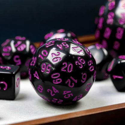 15 Pieces Complete Polyhedral DND Dice Set D3-D100 Spherical D&D Dice Set with Dragon Eye Dice Bag, D100 Dice for RPG Table Games(Black w/Purple Numbers)